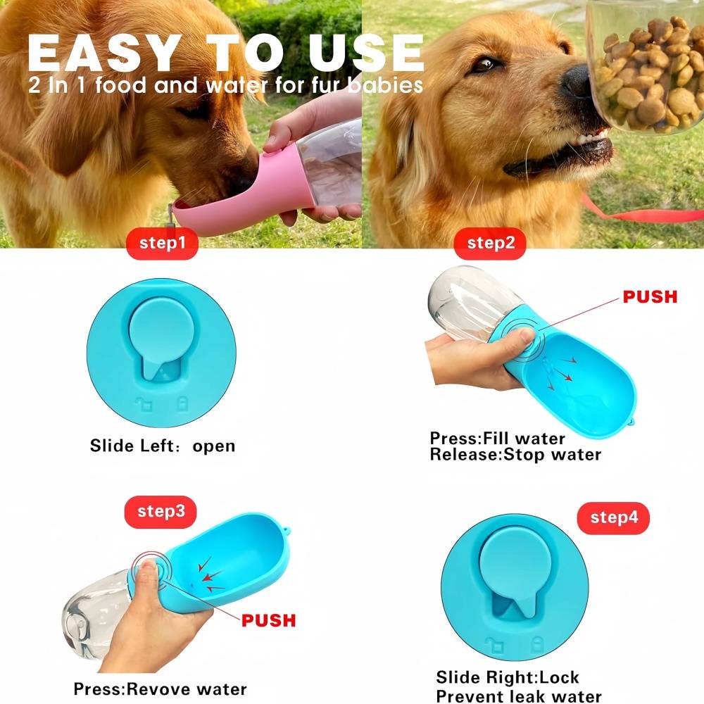 Bouteille d'eau pour chien avec conteneur de nourriture Bleu IntiMeg - Image 3