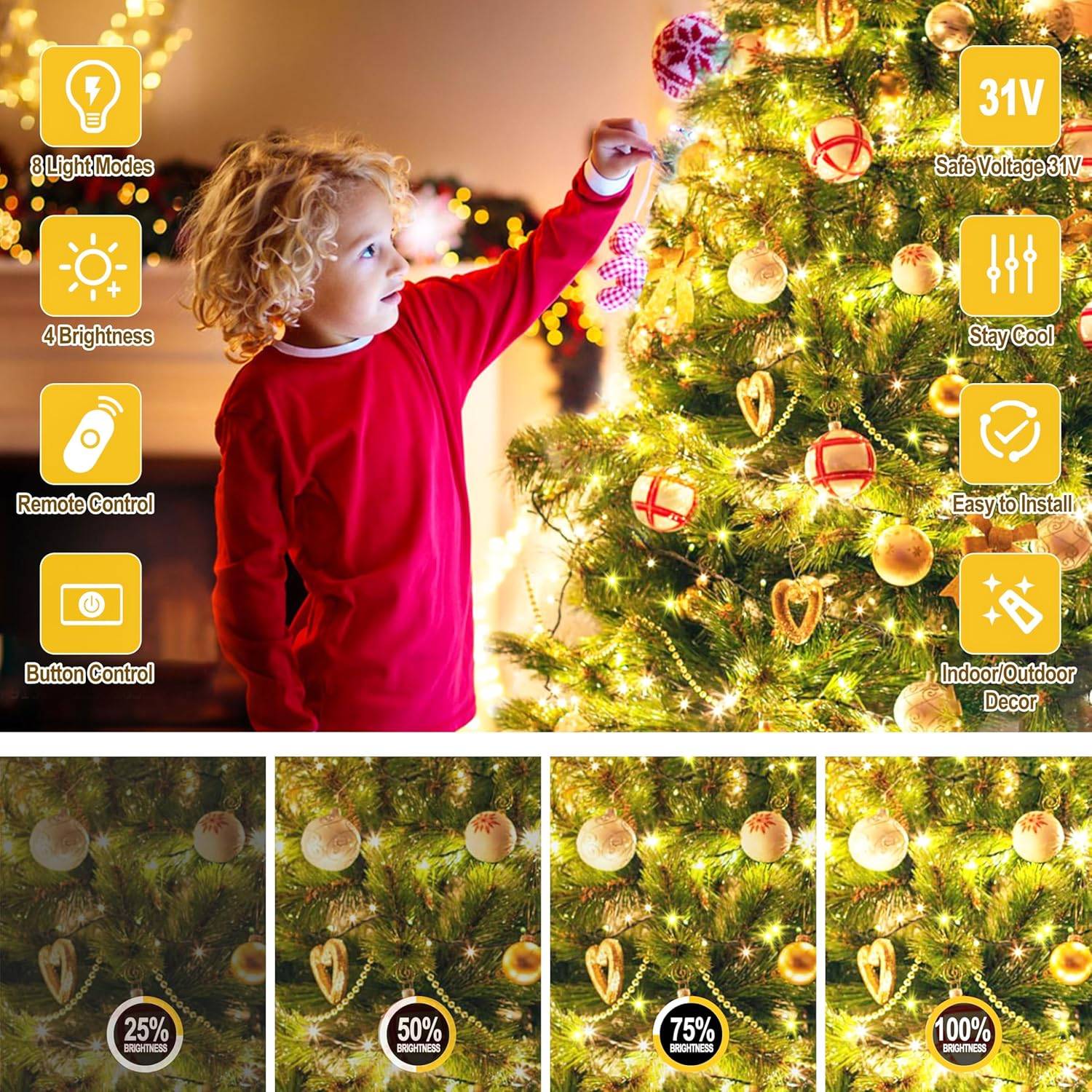 Guirlande lumineuse LED pour sapin de Noël, 400 lumières LED, idéale pour les fêtes, les mariages et la décoration, blanc chaud. - Image 3