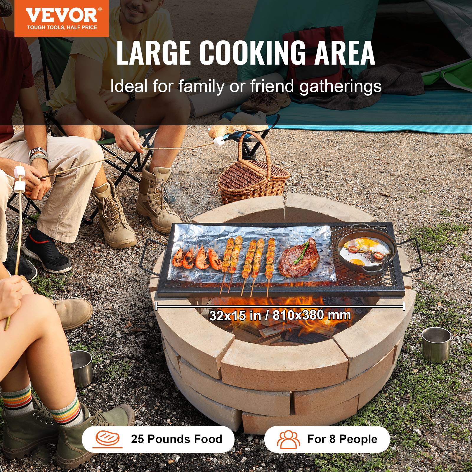 Vevor - VEVOR Grille de Cuisson Grille de Barbecue Rectangulaire 81 cm pour Camping - Image 2