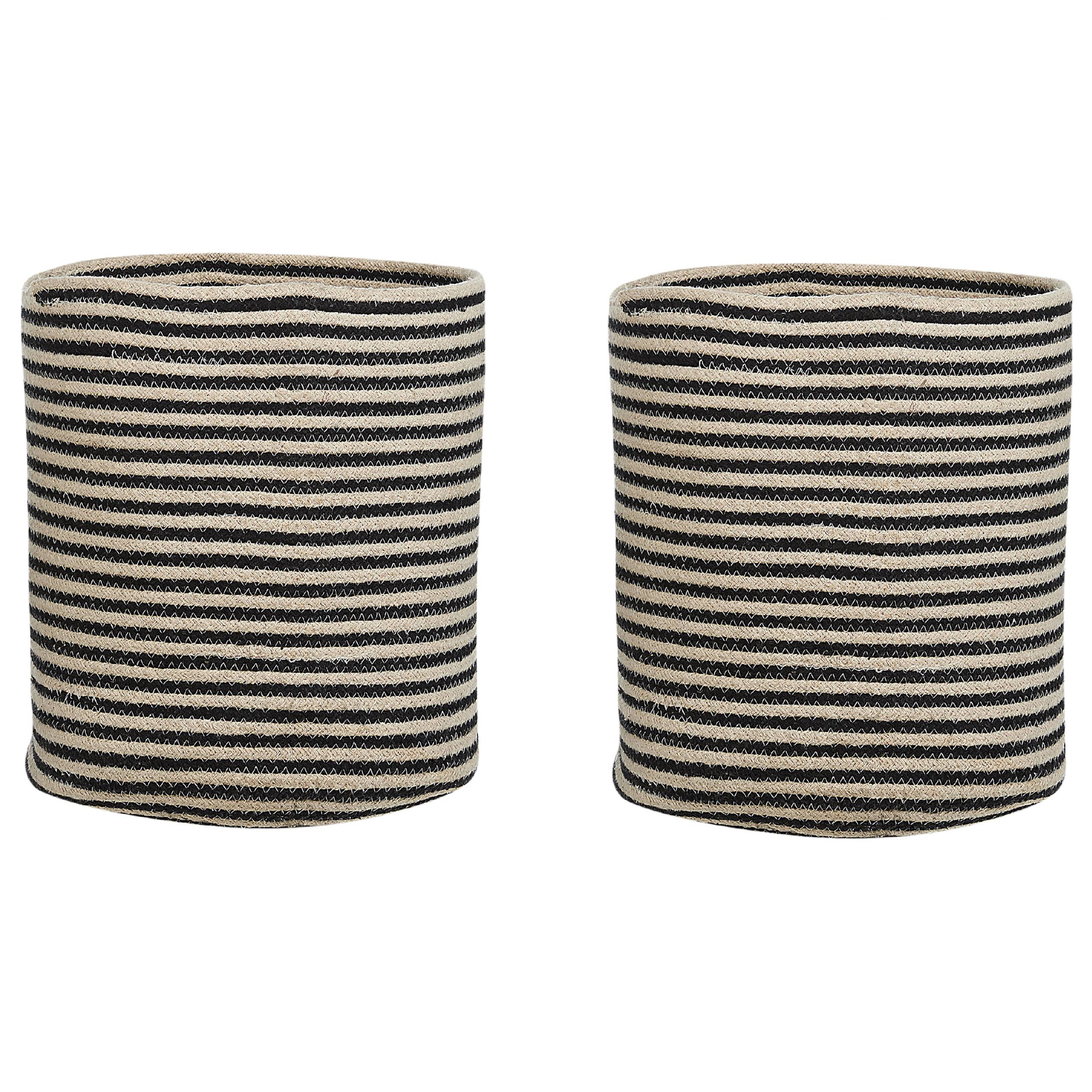 Paniers Beige et Noir en Coton Ronds 41 cm Corbeille à Linge Tressée Rangement pour Intérieur Minimaliste avec Couvercle Boîte Lot de 2 - Image 1