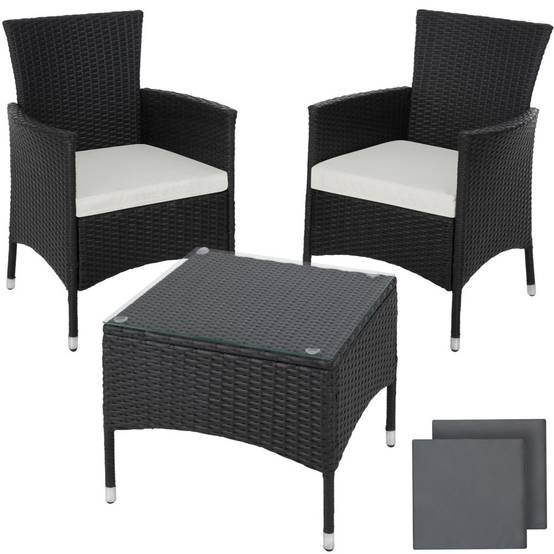 Salon de jardin rotin résine tressé synthétique 2 places avec 2 sets de housses noir - Image 1