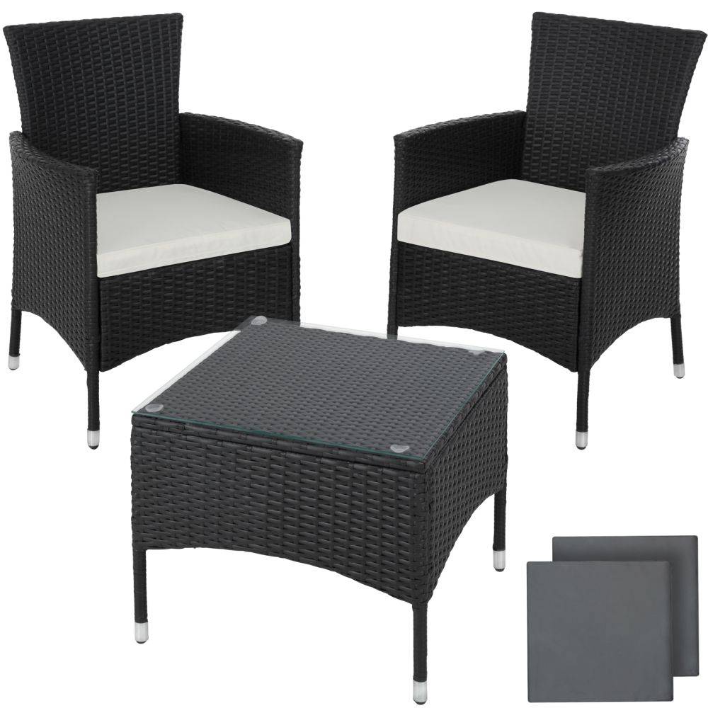 Salon de jardin rotin résine tressé synthétique 2 places avec 2 sets de housses noir - Image 1