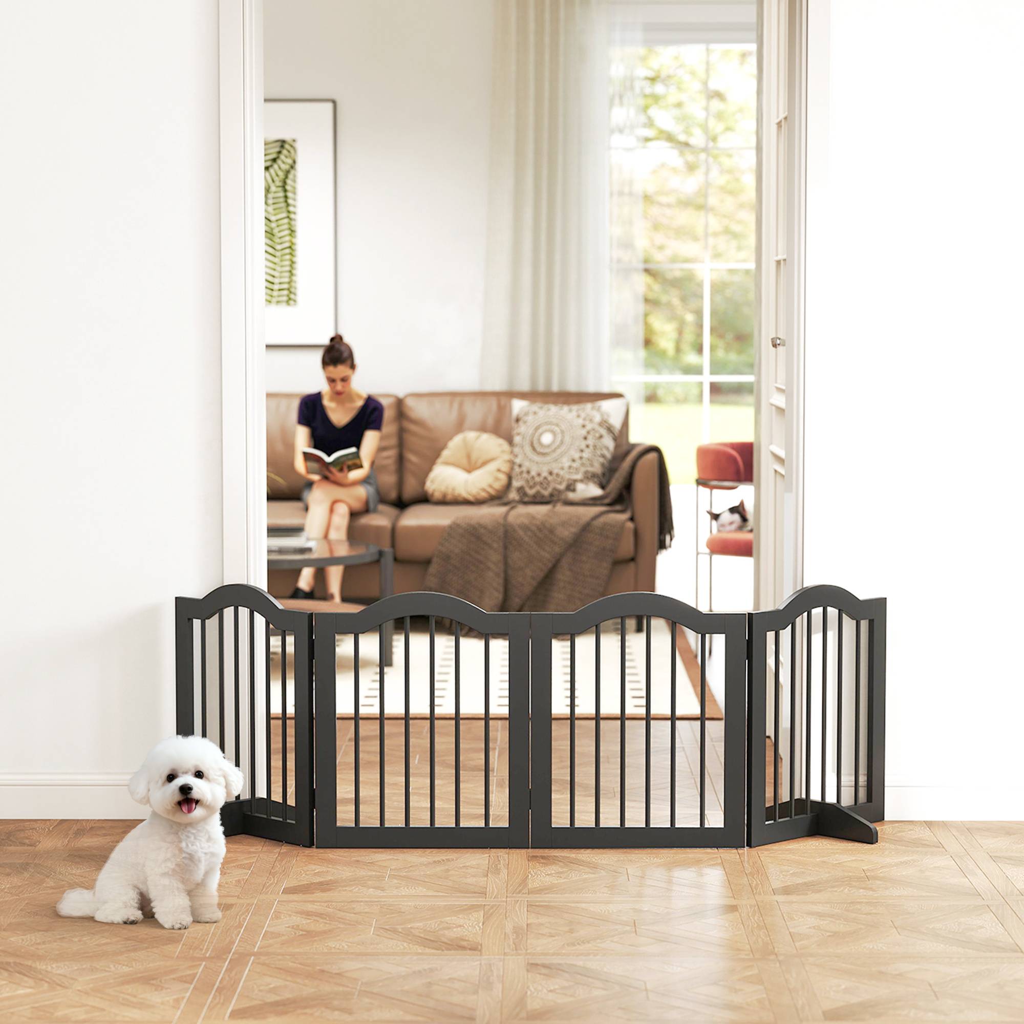 Sans Marque - Barrière autonome avec pieds, pliable, 4 panneaux, 208x29,5x61 cm, noir - Image 3