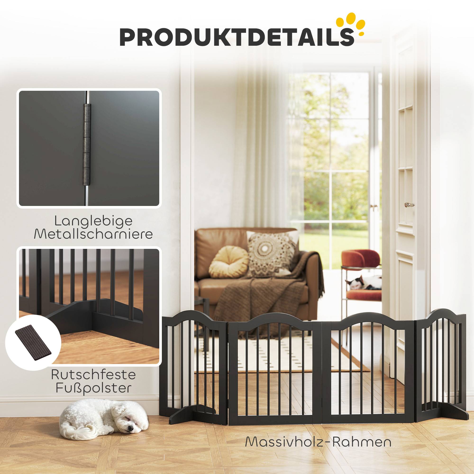 Sans Marque - Barrière autonome avec pieds, pliable, 4 panneaux, 208x29,5x61 cm, noir - Image 7
