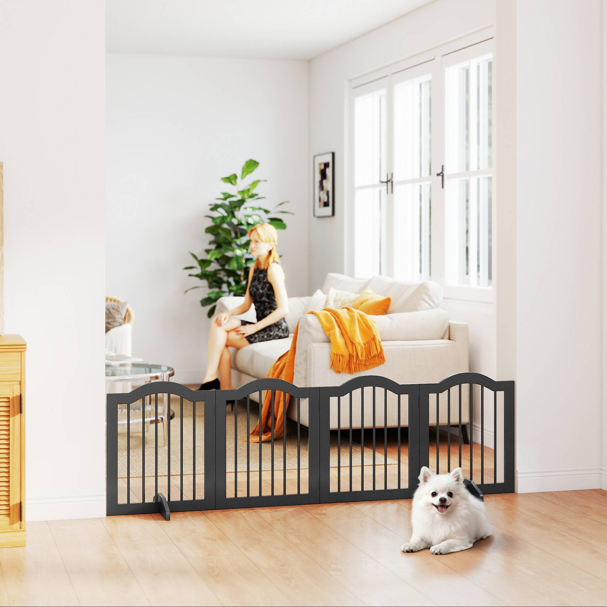 Sans Marque - Barrière autonome avec pieds, pliable, 4 panneaux, 208x29,5x61 cm, noir - Image 4