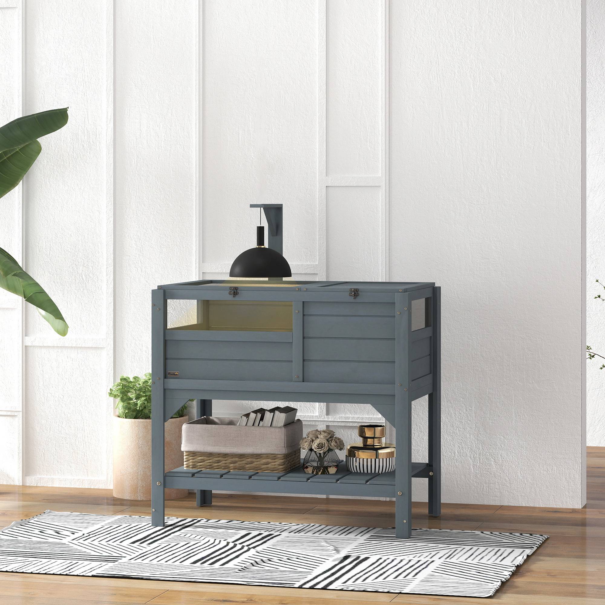 Maison enclos pour tortues sur pieds avec étagère de rangement en bois de sapin - dim. 103H x 84L x 51l cm - Image 3