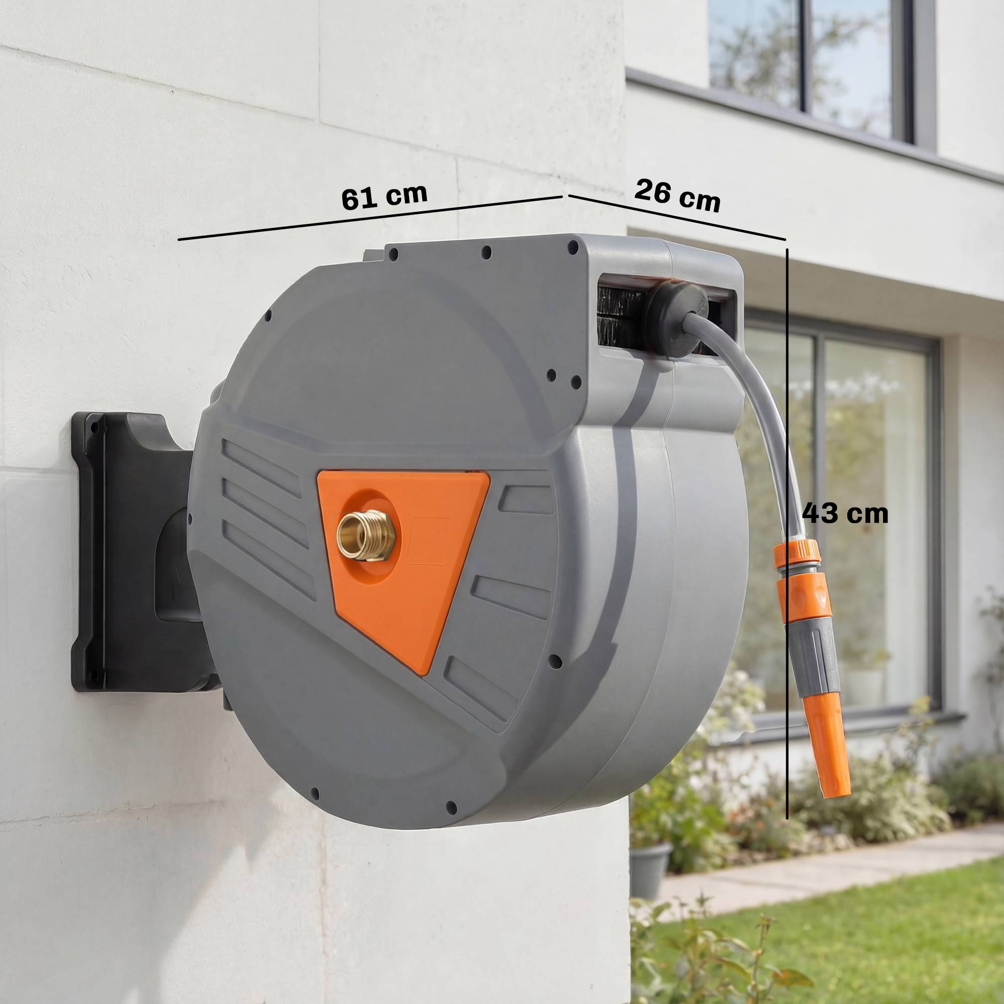 ComfortXL - Enrouleur de tuyau d'arrosage mural en polypropylène orange 40 + 2 m pivotant à 180° à rappel automatique - Image 3