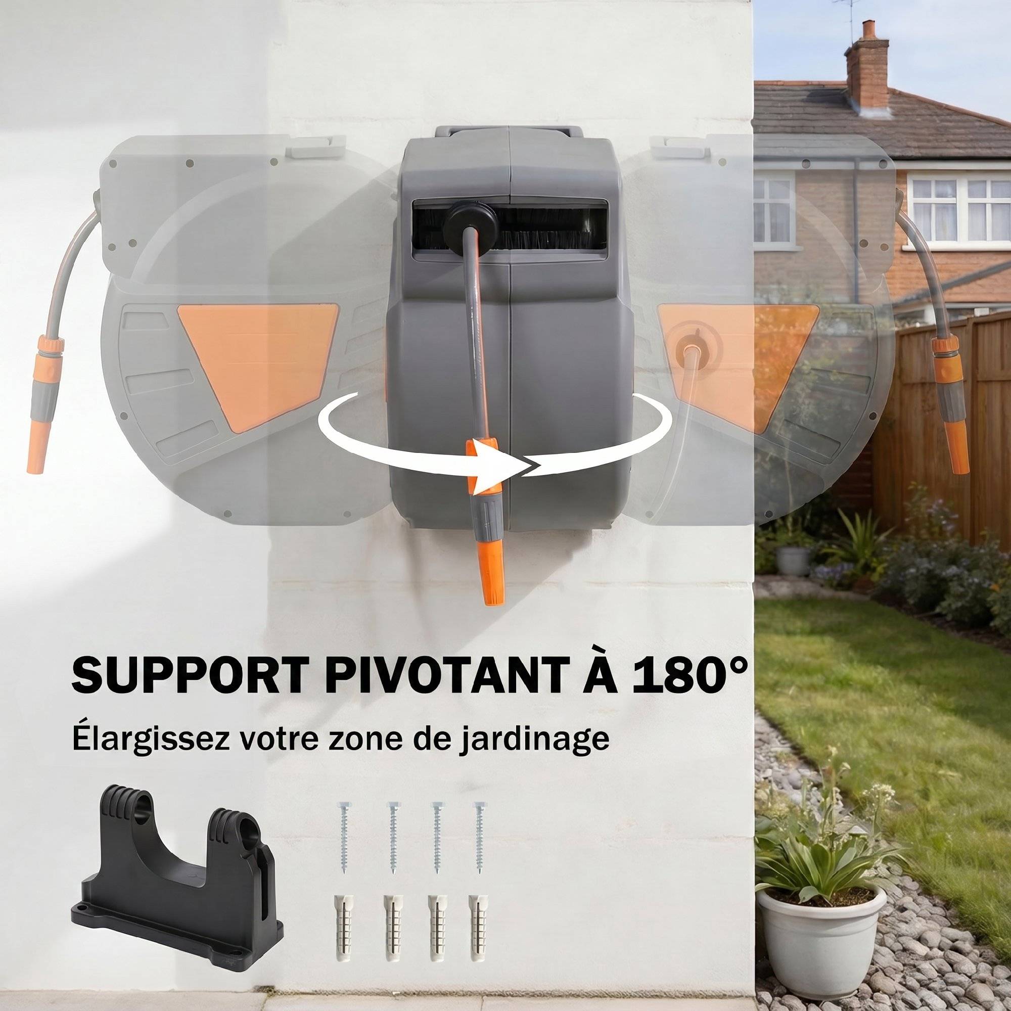 ComfortXL - Enrouleur de tuyau d'arrosage mural en polypropylène orange 40 + 2 m pivotant à 180° à rappel automatique - Image 6