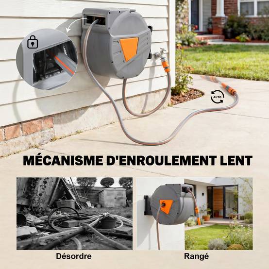ComfortXL - Enrouleur de tuyau d'arrosage mural en polypropylène orange 40 + 2 m pivotant à 180° à rappel automatique - Image 5