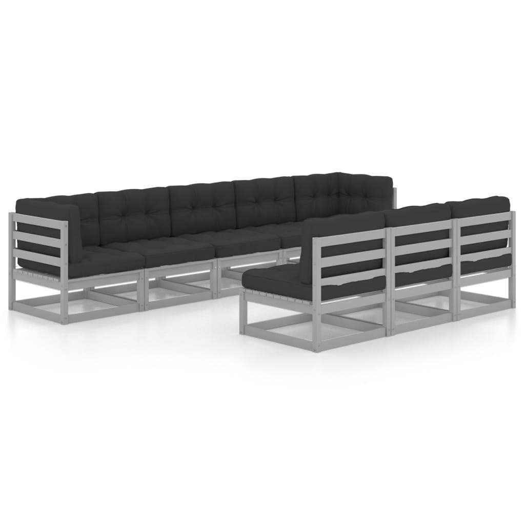 Helloshop26 - Salon de jardin meuble d'extérieur ensemble de mobilier 8 pièces avec coussins gris bois de pin massif - Image 1