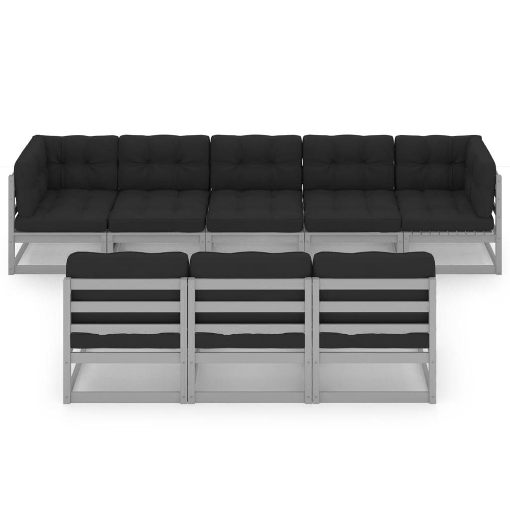 Helloshop26 - Salon de jardin meuble d'extérieur ensemble de mobilier 8 pièces avec coussins gris bois de pin massif - Image 2