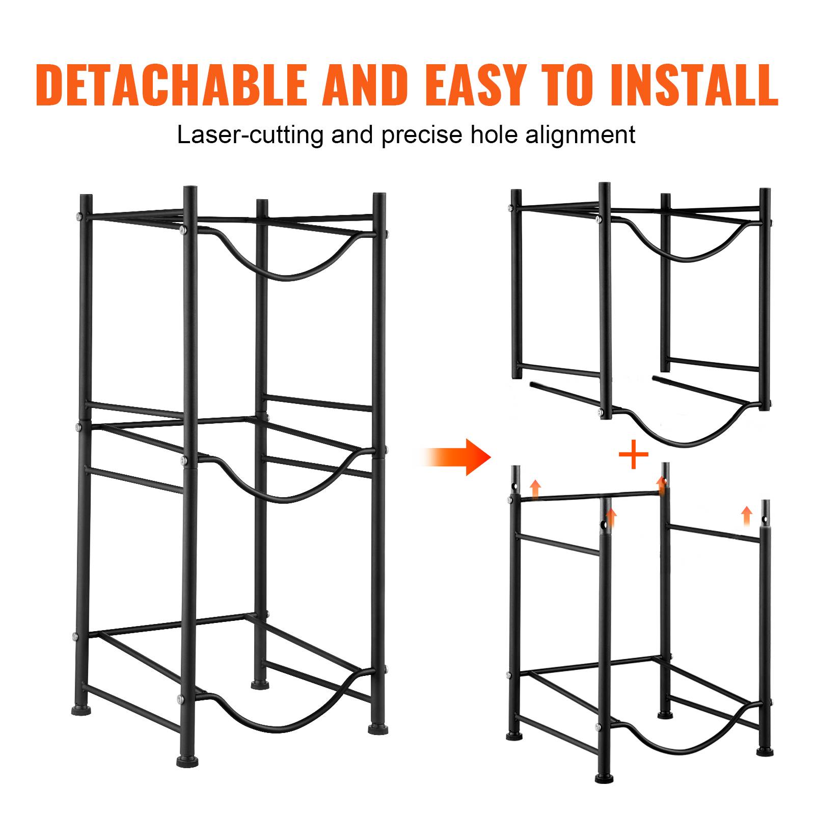 Vevor - VEVOR Rack bonbonnes 3 niveaux, support métal 3 bouteilles 18,9 L, 57 kg capacité, montage facile, pieds réglables, noir. - Image 4