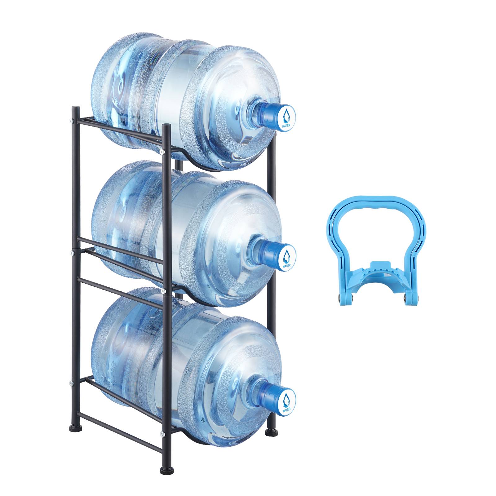 Vevor - VEVOR Rack bonbonnes 3 niveaux, support métal 3 bouteilles 18,9 L, 57 kg capacité, montage facile, pieds réglables, noir. - Image 1