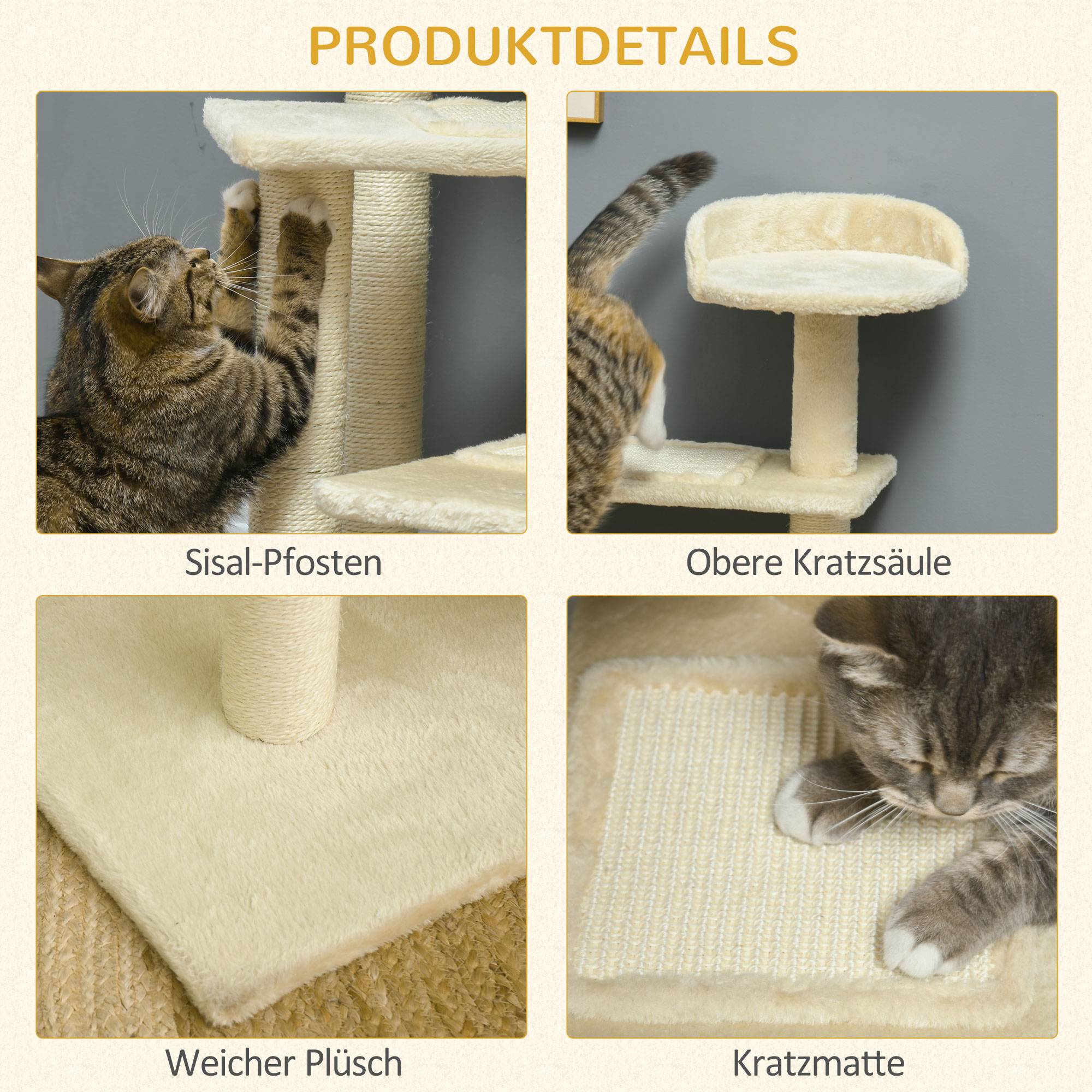 Arbre à chat classique sisal peluche plateforme observation 50x50x100 cm beige - ComfortXL Outdoor Living - Image 8