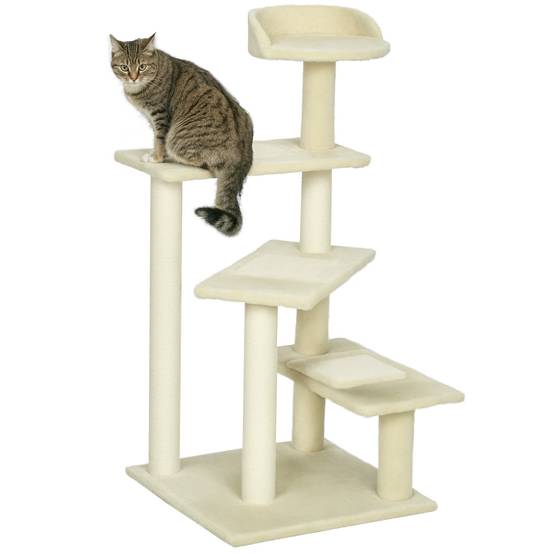 Arbre à chat classique sisal peluche plateforme observation 50x50x100 cm beige - ComfortXL Outdoor Living - Image 1