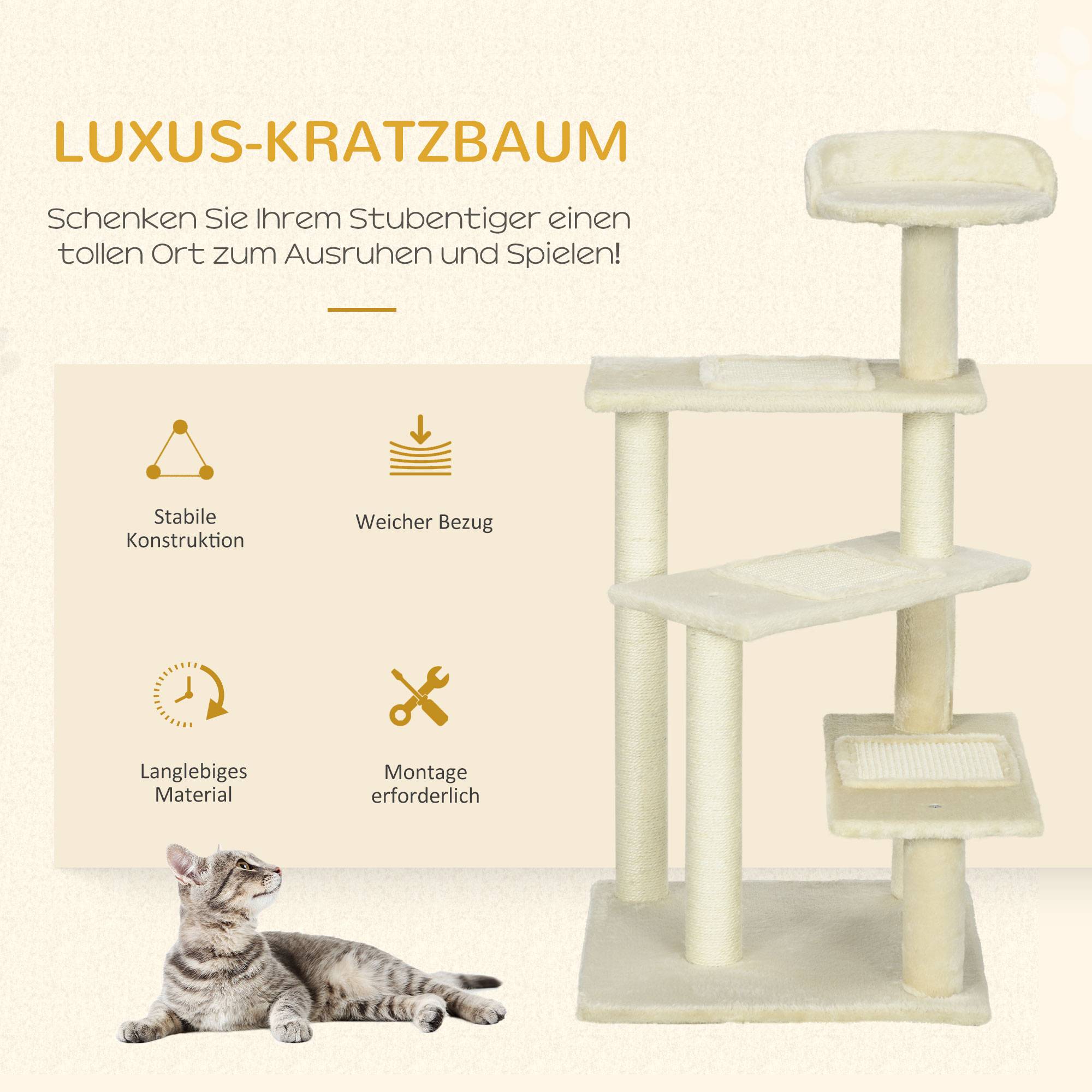 Arbre à chat classique sisal peluche plateforme observation 50x50x100 cm beige - ComfortXL Outdoor Living - Image 6