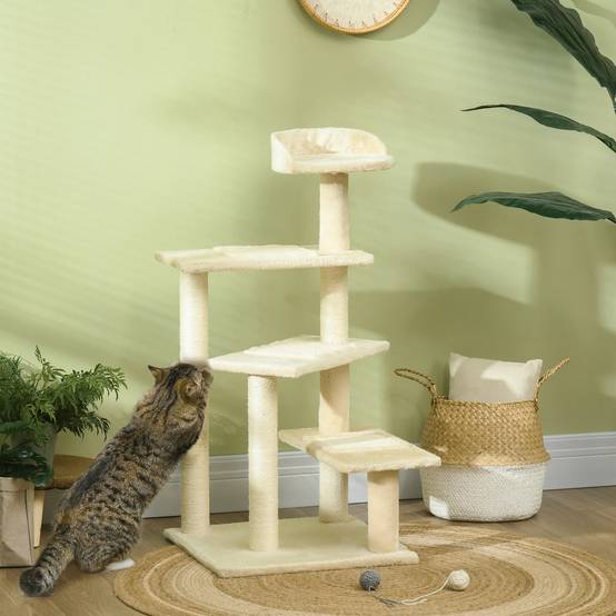 Arbre à chat classique sisal peluche plateforme observation 50x50x100 cm beige - ComfortXL Outdoor Living - Image 4