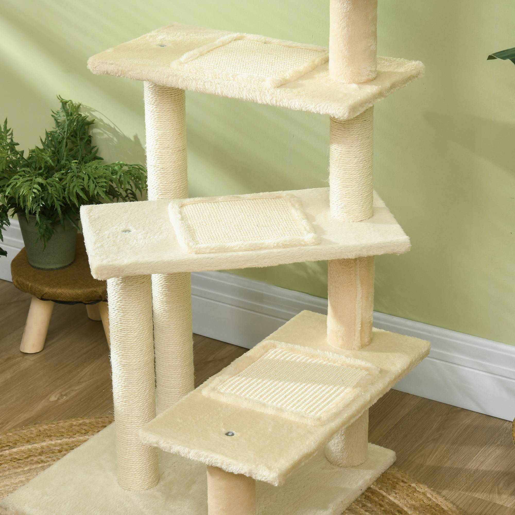 Arbre à chat classique sisal peluche plateforme observation 50x50x100 cm beige - ComfortXL Outdoor Living - Image 9