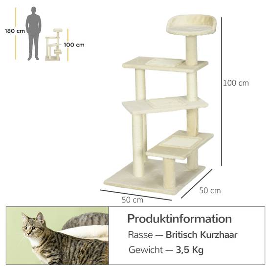 Arbre à chat classique sisal peluche plateforme observation 50x50x100 cm beige - ComfortXL Outdoor Living - Image 5