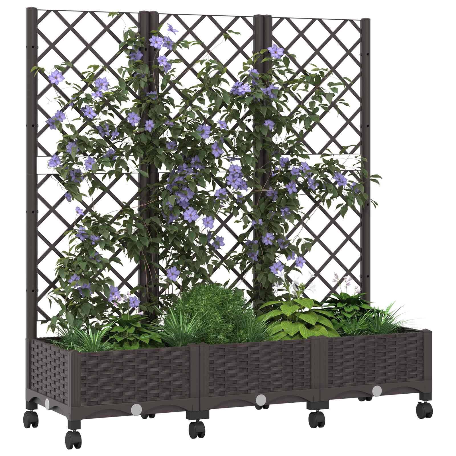 ComfortXL - Jardinière rectangulaire treillis roulettes extérieur terrasse 120x131cm marron - ComfortXL Outdoor Living - Image 3