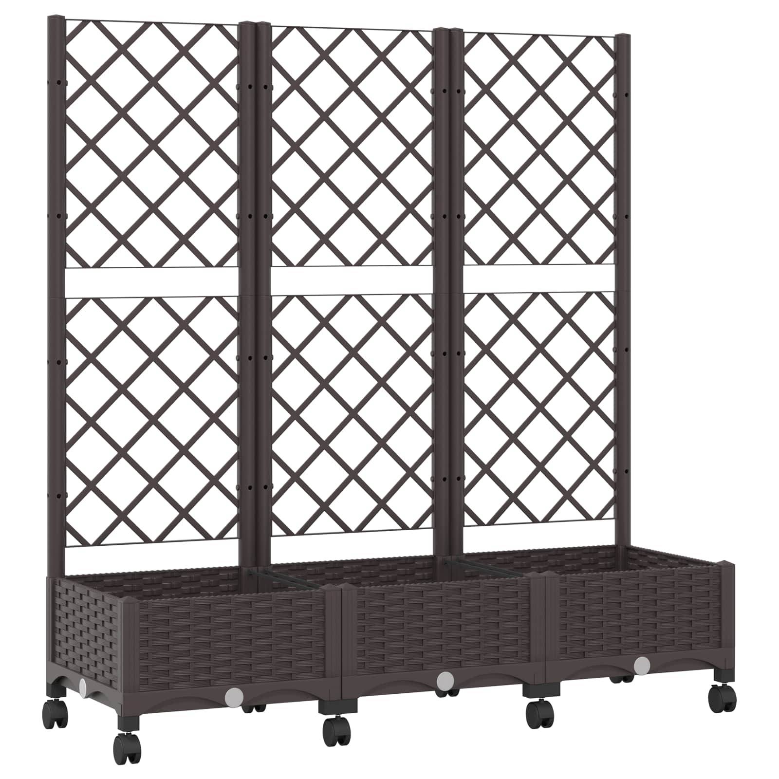 ComfortXL - Jardinière rectangulaire treillis roulettes extérieur terrasse 120x131cm marron - ComfortXL Outdoor Living - Image 2