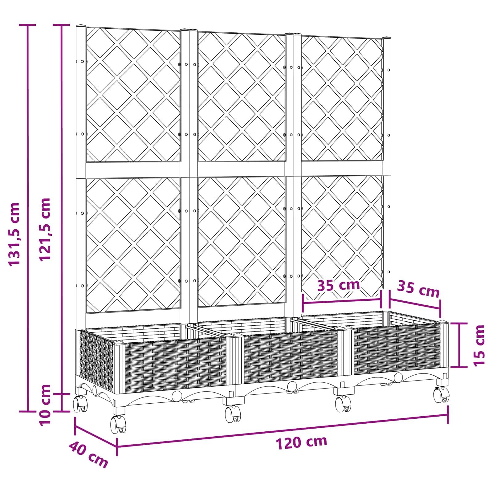 ComfortXL - Jardinière rectangulaire treillis roulettes extérieur terrasse 120x131cm marron - ComfortXL Outdoor Living - Image 8