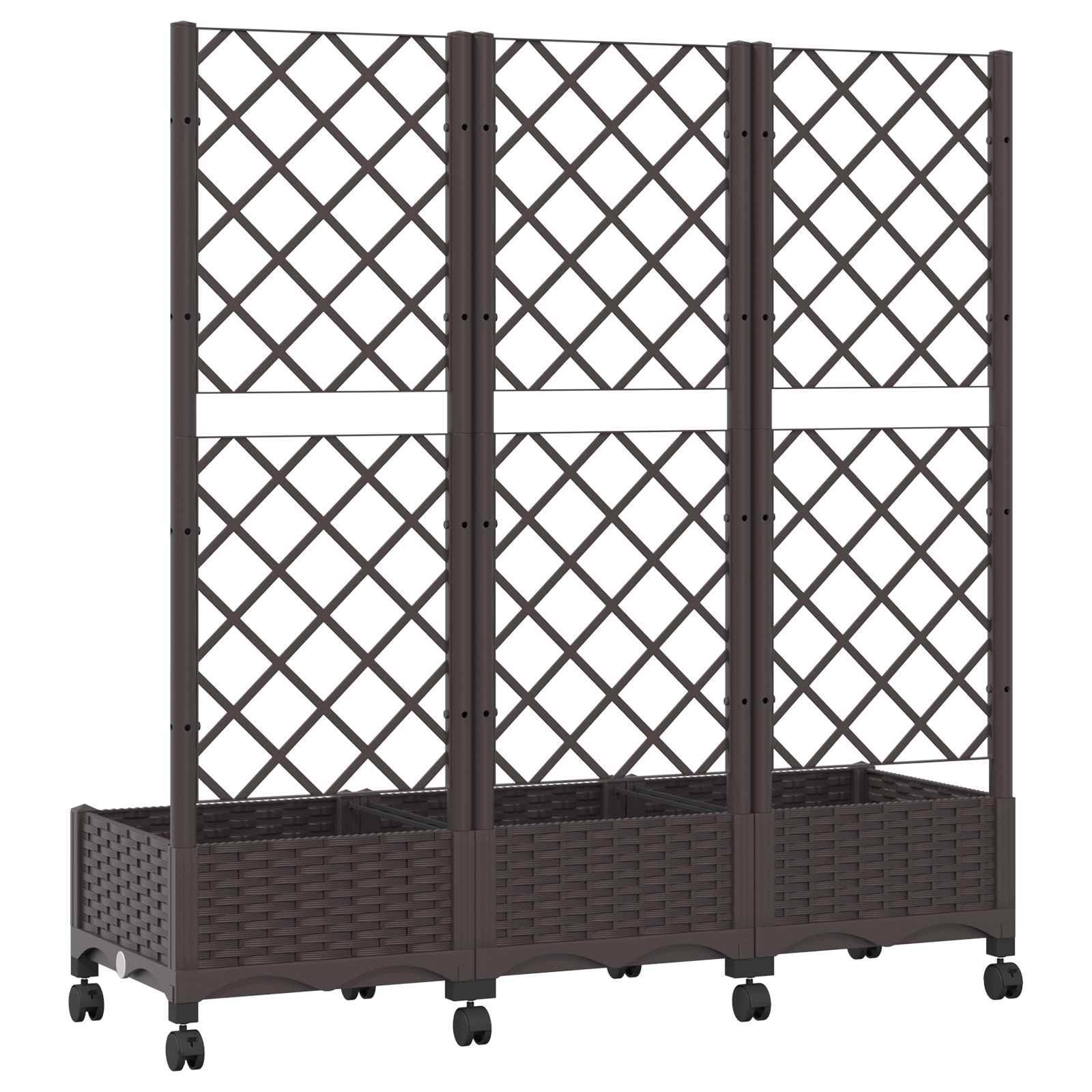 ComfortXL - Jardinière rectangulaire treillis roulettes extérieur terrasse 120x131cm marron - ComfortXL Outdoor Living - Image 5