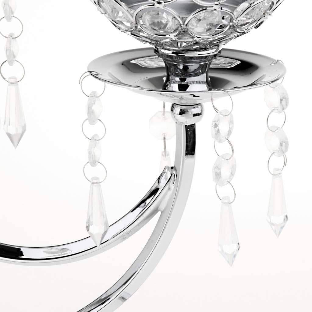Bougeoir rond en métal cristal à 3 branches, hauteur 35 cm, pour mariages, événements, loisirs créatifs, argenté-Lytech - Image 2