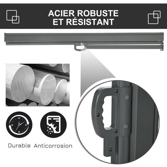 Store latéral brise-vue paravent rétractable 3 x 1,6 m métal polyester imperméable anti-UV haute densité 180 g/m² gris - Image 7