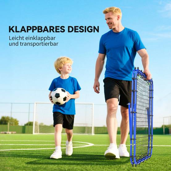 Mur de rebond football double face, réglable 5 angles, 100x68-95 cm, entraînement handball et foot, bleu - Image 7