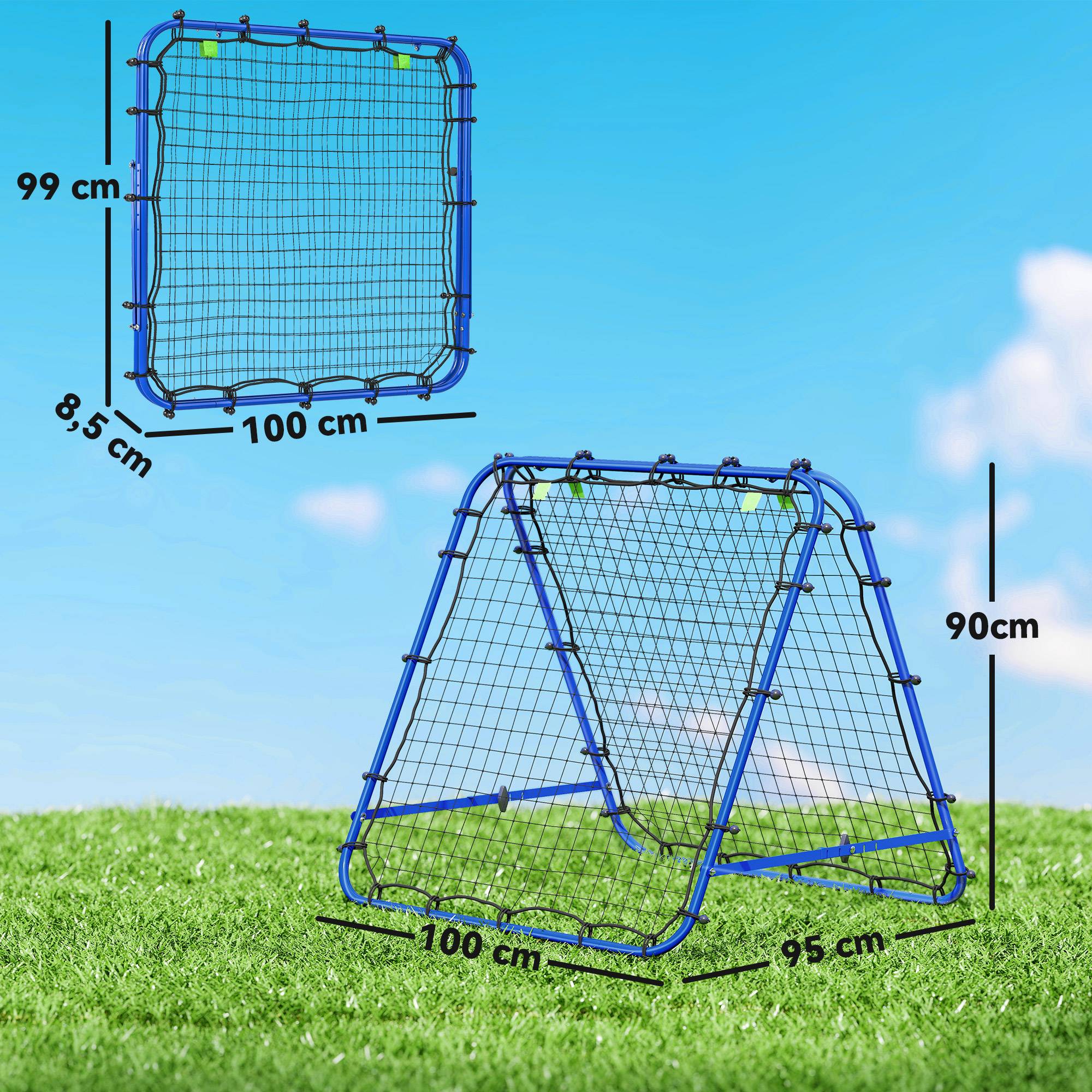 Mur de rebond football double face, réglable 5 angles, 100x68-95 cm, entraînement handball et foot, bleu - Image 5