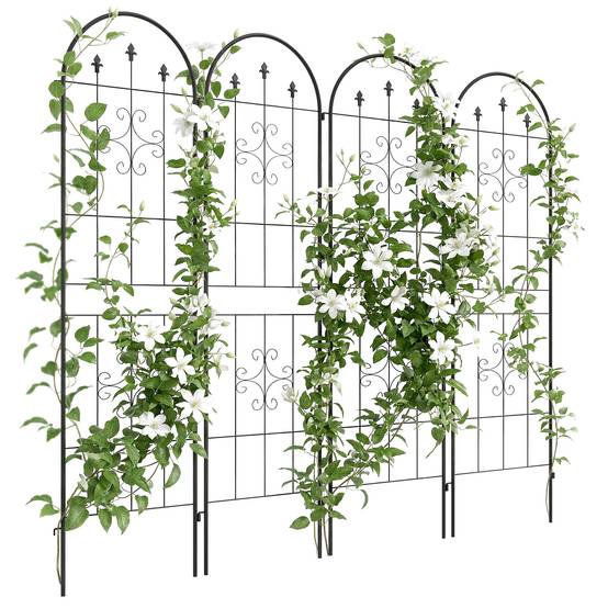 Lot 4 Treillis Jardin Acier Plantes Grimpantes Séparation Espace Extérieur 50x180cm Noir - ComfortXL Outdoor Living - Image 1