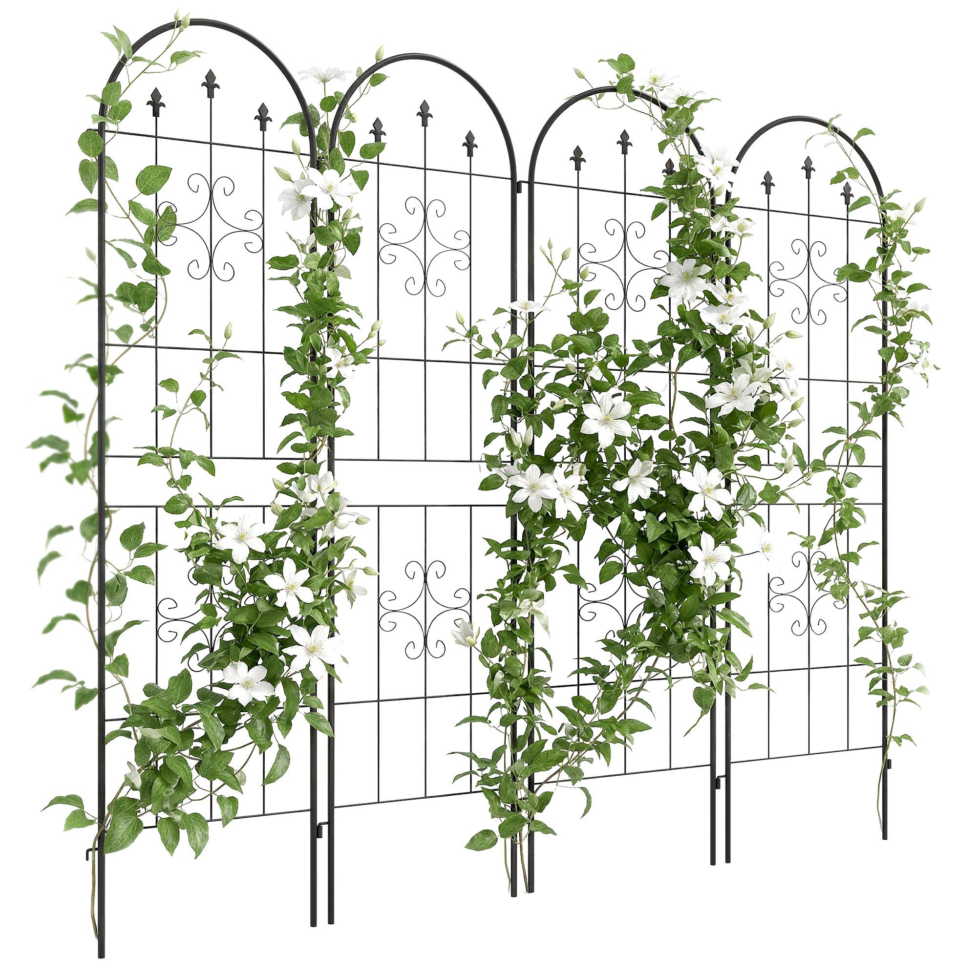 Lot 4 Treillis Jardin Acier Plantes Grimpantes Séparation Espace Extérieur 50x180cm Noir - ComfortXL Outdoor Living - Image 1