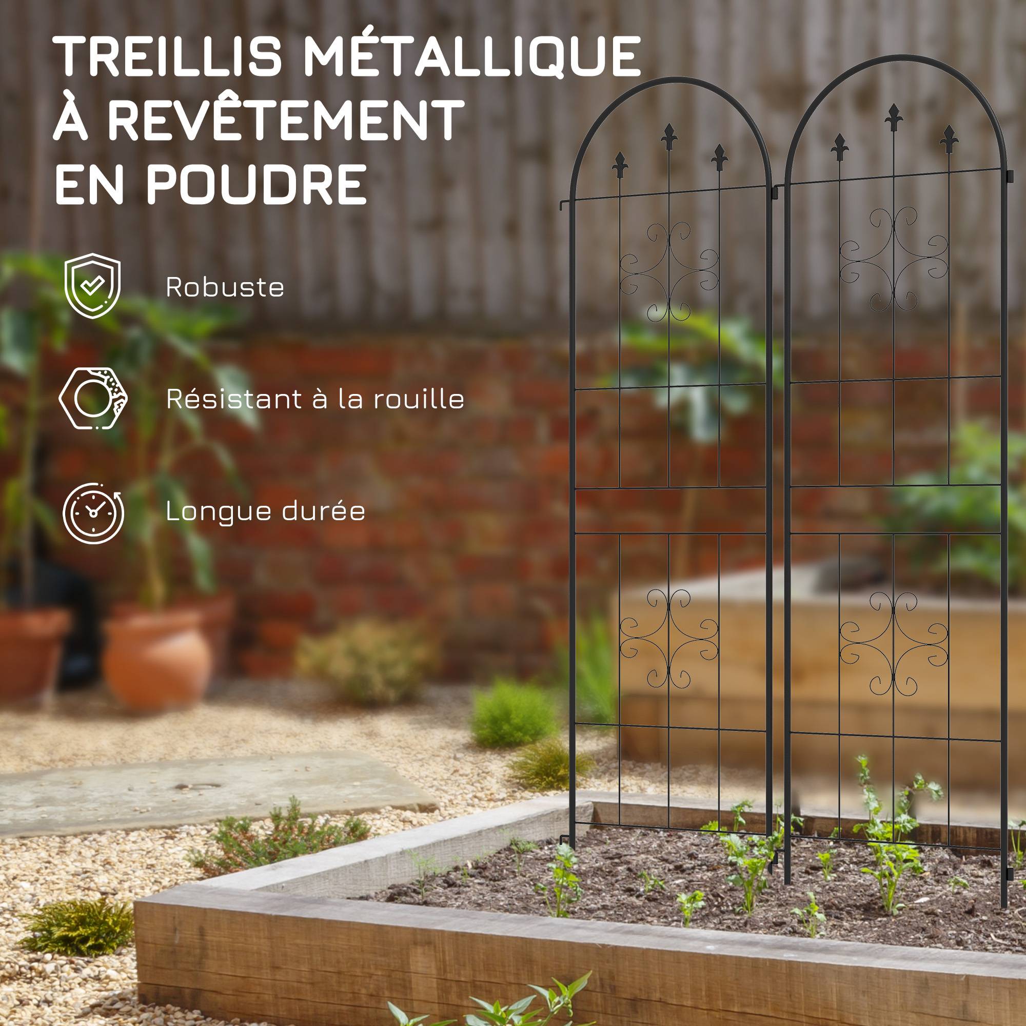 Lot 4 Treillis Jardin Acier Plantes Grimpantes Séparation Espace Extérieur 50x180cm Noir - ComfortXL Outdoor Living - Image 8