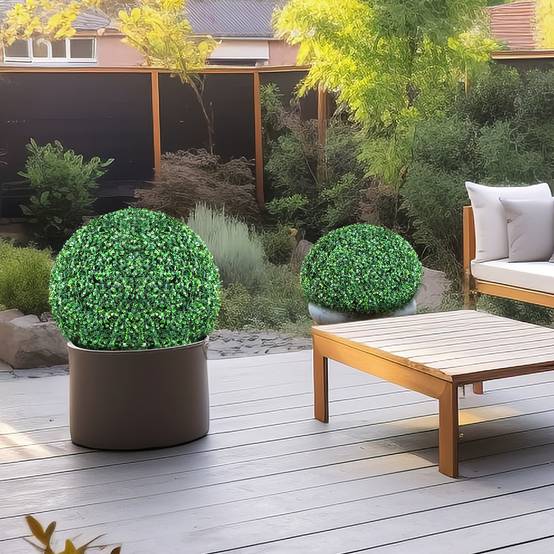 Vevor - VEVOR Buis topiaire artificiel 508 mm, boule, 2 plantes PE, 10 feuilles, 2 LED. Décoration jardin, terrasse. - Image 8