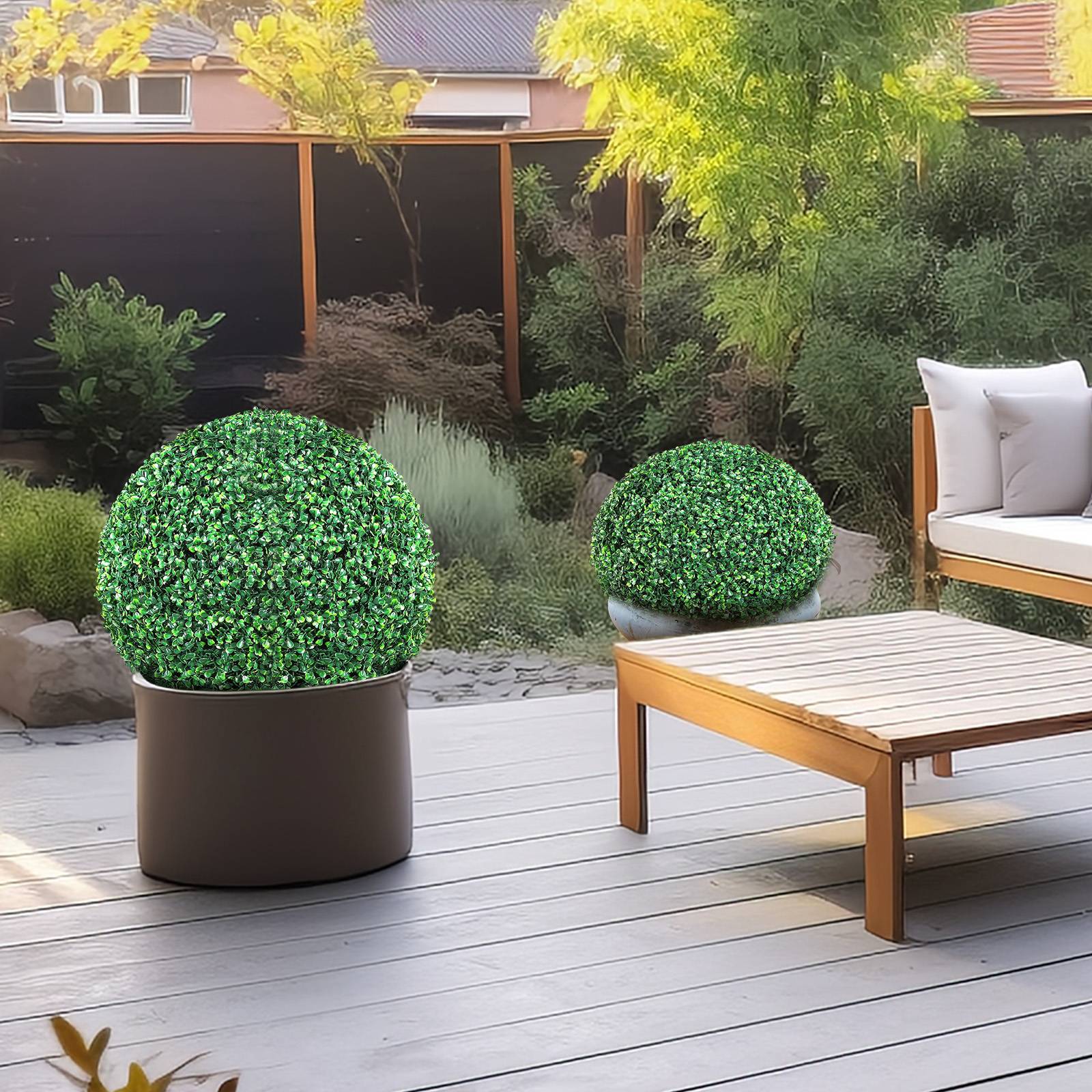 Vevor - VEVOR Buis topiaire artificiel 508 mm, boule, 2 plantes PE, 10 feuilles, 2 LED. Décoration jardin, terrasse. - Image 8