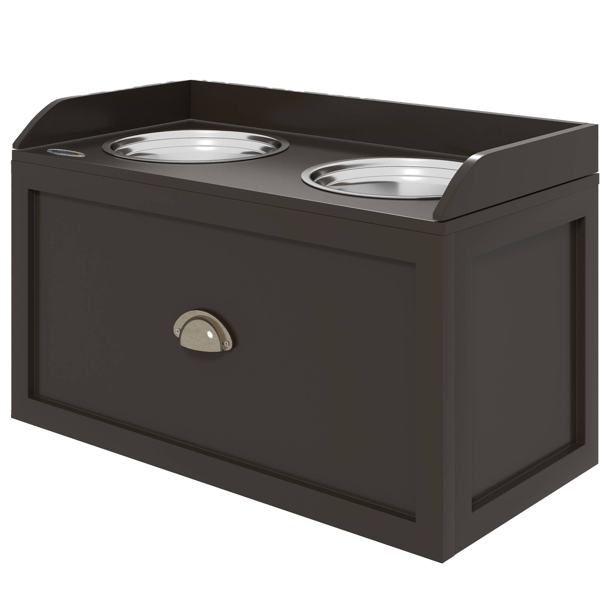Gamelle surélevée pour grands chiens avec 2 gamelles de 2 litres en acier inoxydable et 1 tiroir, 63 x 30 x 36 cm, marron - Image 2