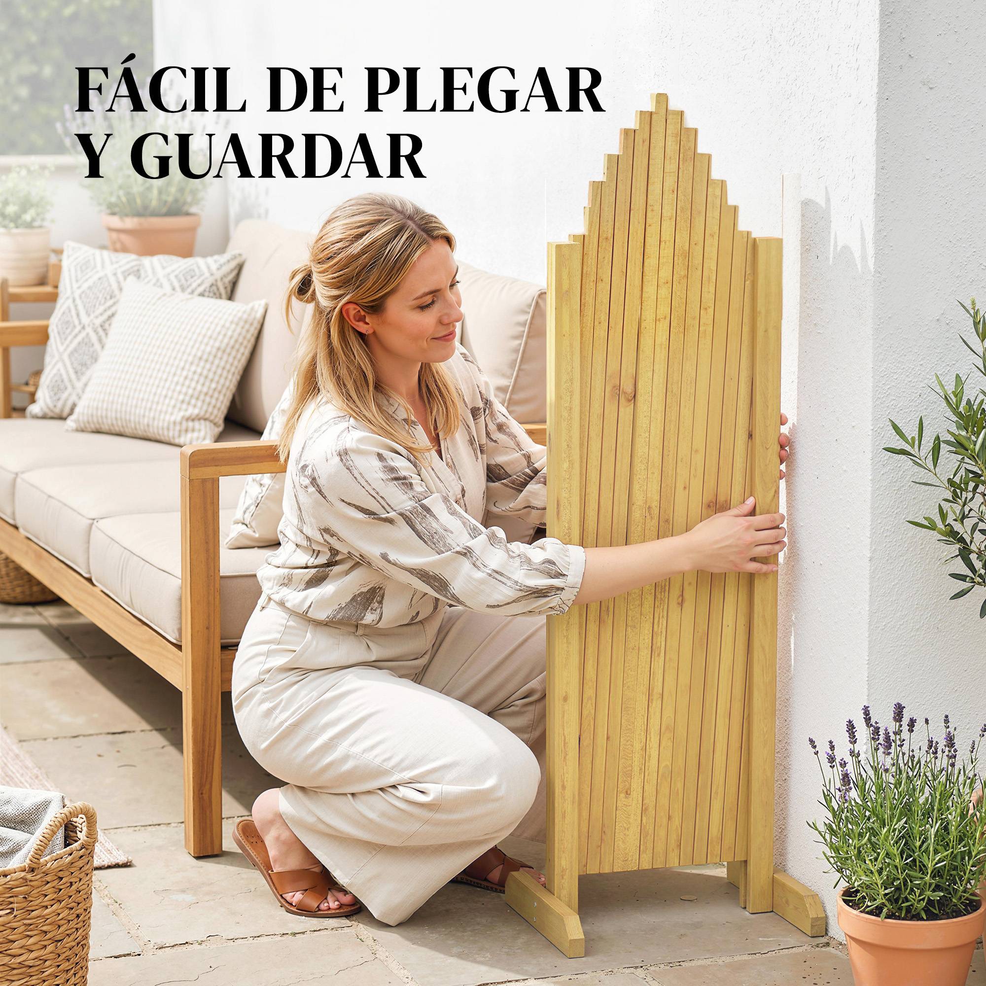 Lot de 2 panneaux de clôture de jardin extensibles en bois pour terrasse – 180 x 30 x 103 cm – Naturel - Image 8