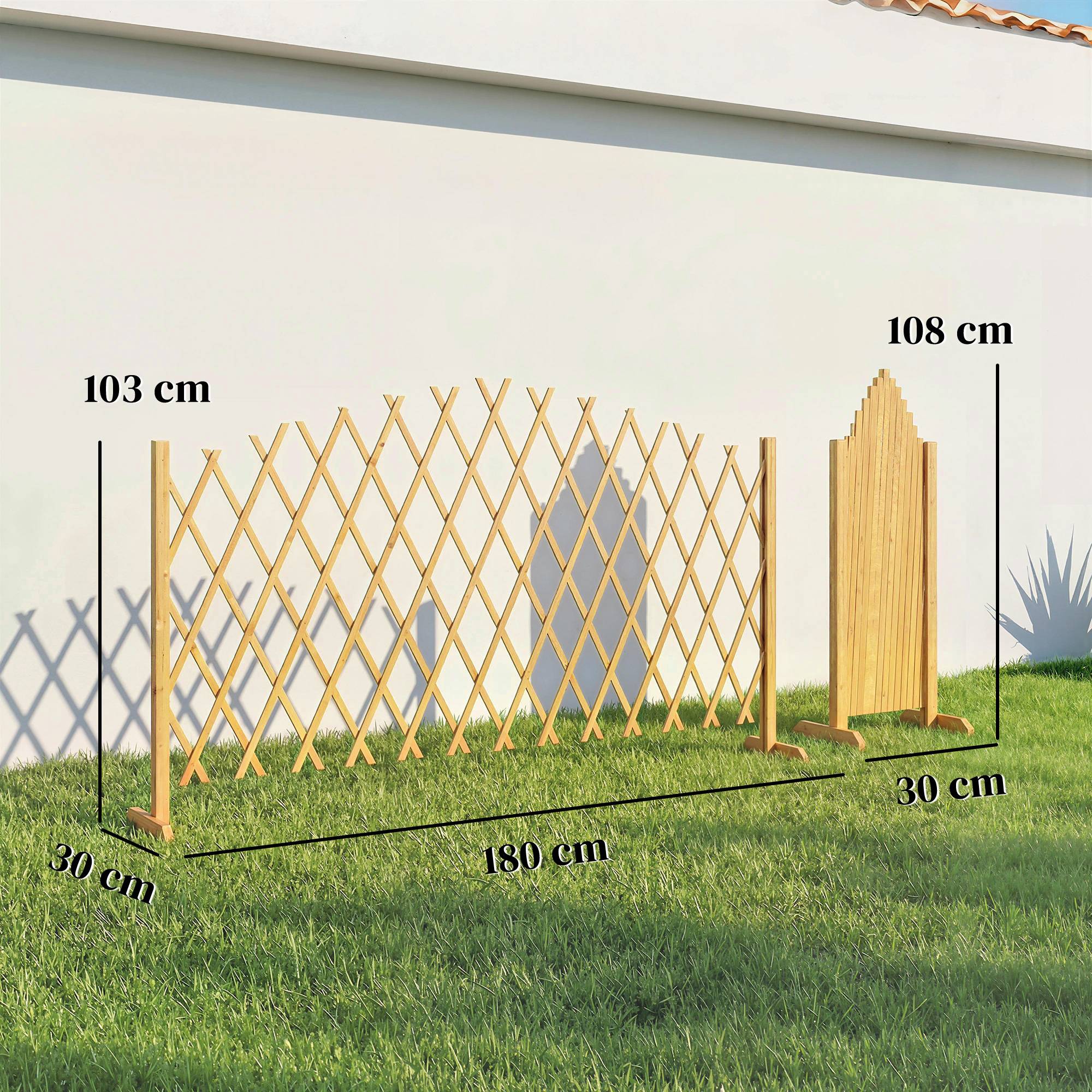 Lot de 2 panneaux de clôture de jardin extensibles en bois pour terrasse – 180 x 30 x 103 cm – Naturel - Image 5