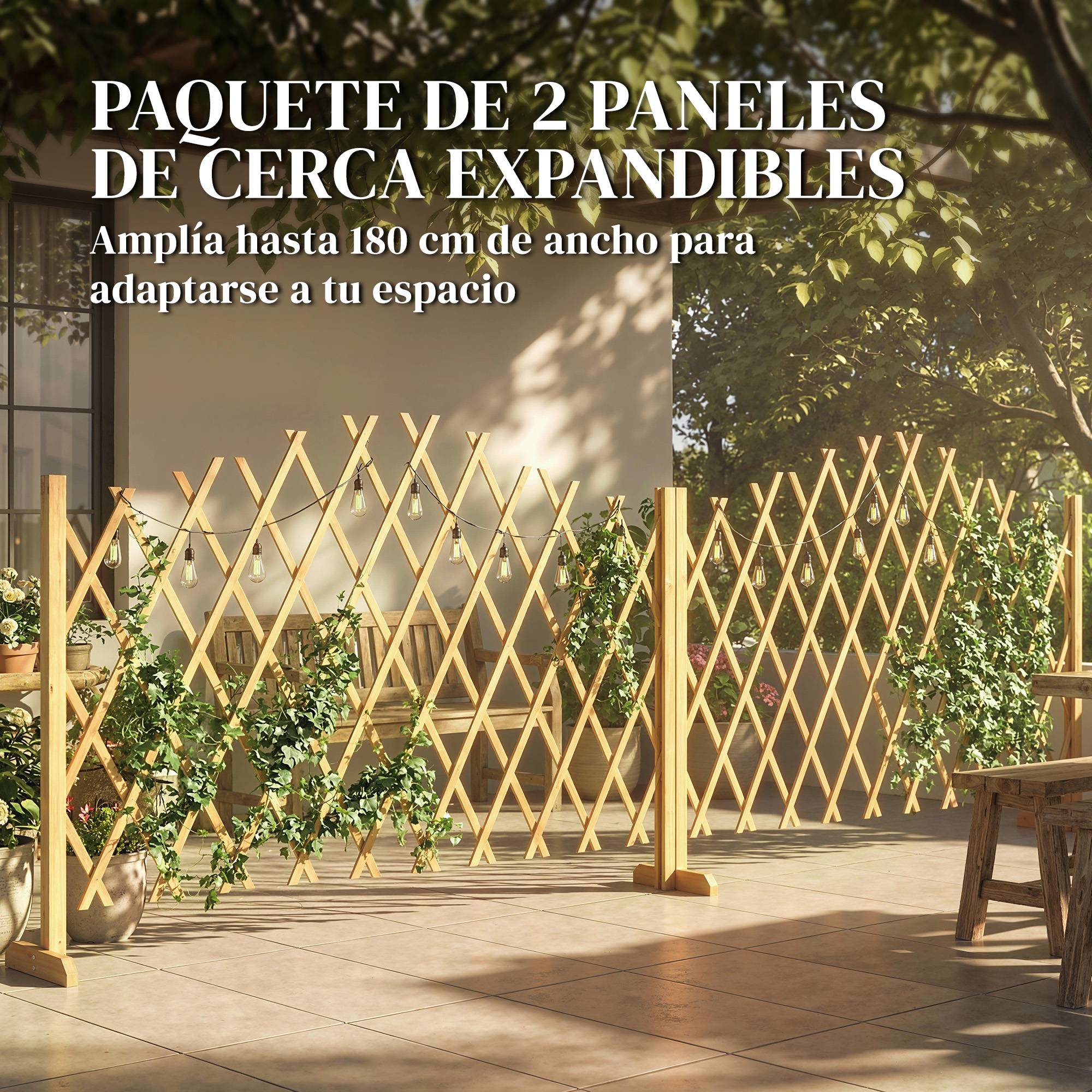Lot de 2 panneaux de clôture de jardin extensibles en bois pour terrasse – 180 x 30 x 103 cm – Naturel - Image 6