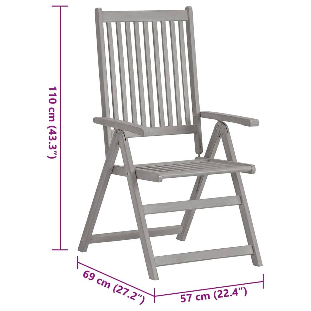 Chaises inclinables bois acacia gris 57 x 69 x 110 cm - PANGIVO - Image 10