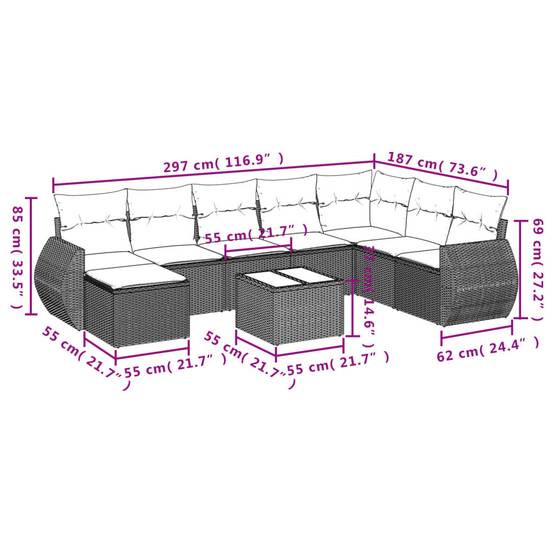 ComfortXL - Salon de Jardin Bas 8 Places 9 Pièces en Poly Rotin Beige Canapé d'Angle Modulable et Table – ComfortXL Outdoor Living - Image 9