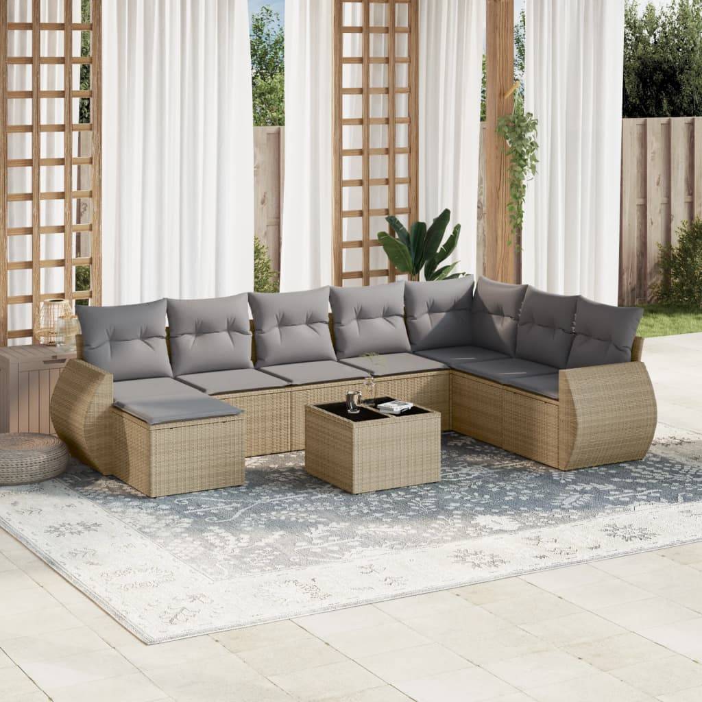 ComfortXL - Salon de Jardin Bas 8 Places 9 Pièces en Poly Rotin Beige Canapé d'Angle Modulable et Table – ComfortXL Outdoor Living - Image 1