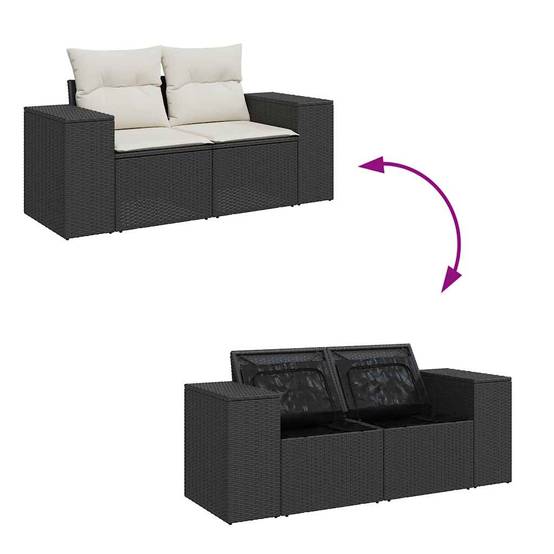 Salon de jardin 4 pcs | Mobilier d'extérieur avec coussins noir résine tressée Maison Chic - Image 7