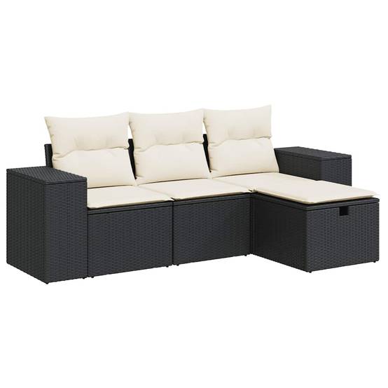 Salon de jardin 4 pcs | Mobilier d'extérieur avec coussins noir résine tressée Maison Chic - Image 1