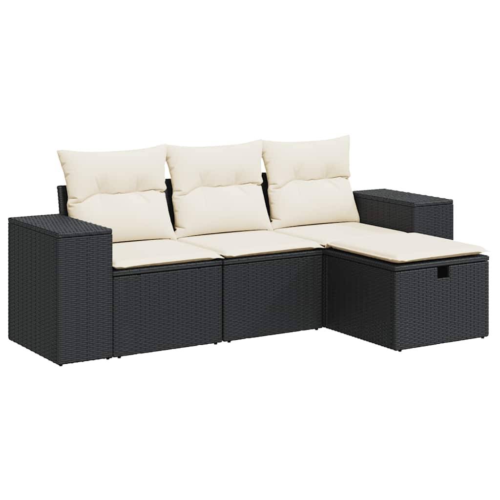Salon de jardin 4 pcs | Mobilier d'extérieur avec coussins noir résine tressée Maison Chic - Image 1