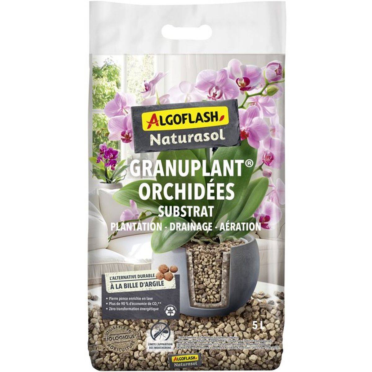 Algoflash Naturasol - Substrat orchidées drainant granuplant 5 L, granules type pierre ponce - ALGOFLASH NATURASOL - Image 1