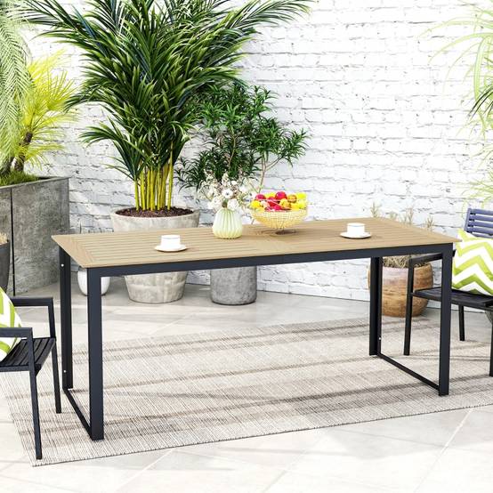 Table de Jardin Rectangulaire Métal Composite Terrasse 6 Personnes 175cm Effet Teck - ComfortXL Outdoor Living - Image 1