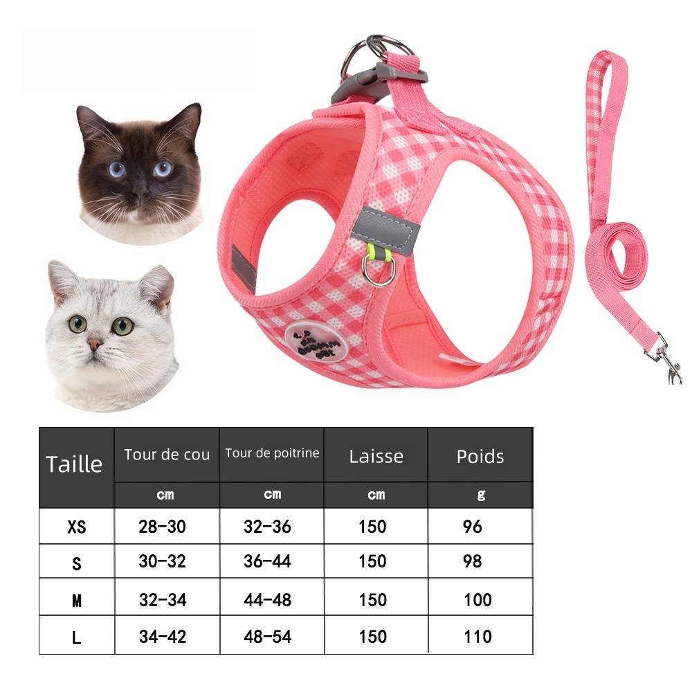 Ensemble harnais et laisse pour chat rose m - IntiMeg - Image 5