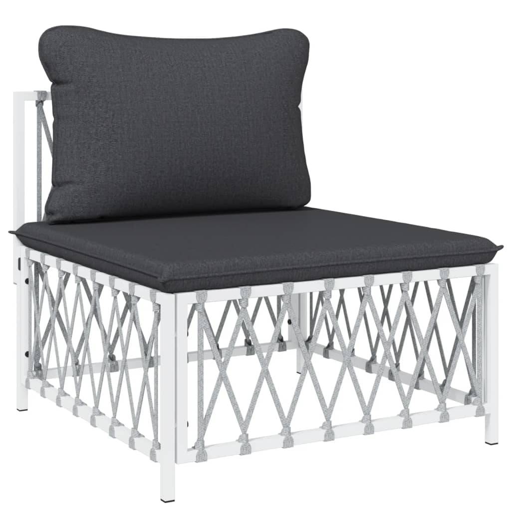 Helloshop26 - Salon de jardin meuble d'extérieur ensemble de mobilier 7 pièces avec coussins blanc acier - Image 3